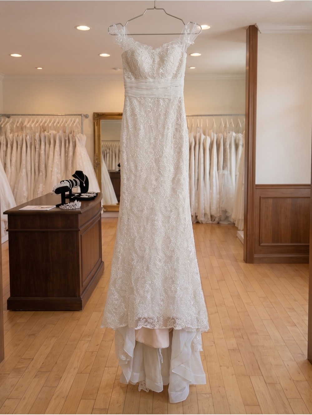 Peter Langner Wedding Gown - “Loraine” - Lace with illusion neckline